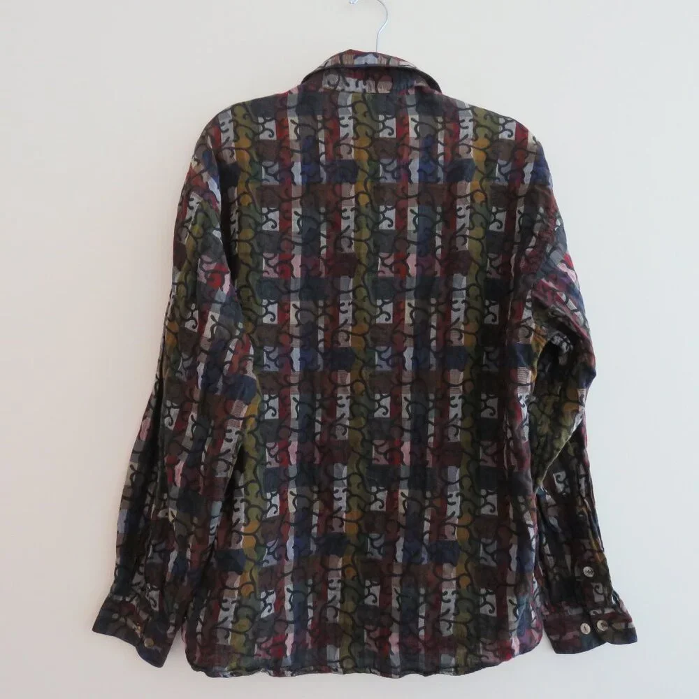 VINTAGE JHANE BARNES Abstract Checked Multicolor Button Down Shirt Men's Size M - Picture 10 of 14